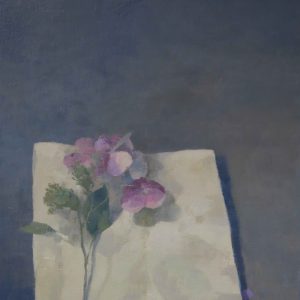 HORTENSIAS SUR UNE FEUILLE 2022 Olio e acrilico su tela, cm 45 x 40